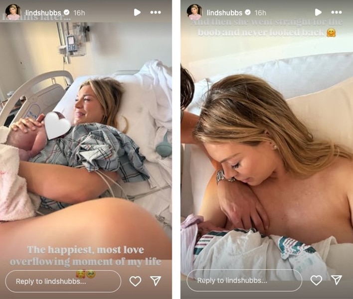 Lindsay Hubbard posts photos of her in a hospital bed with her baby on her Instagram story.