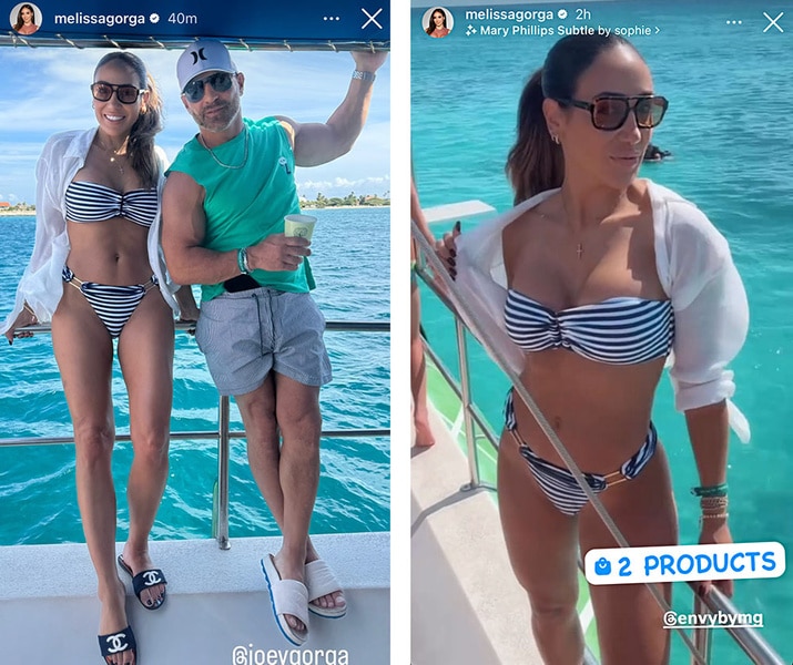 A series of Melissa Gorga wearing a bikini on vacation.