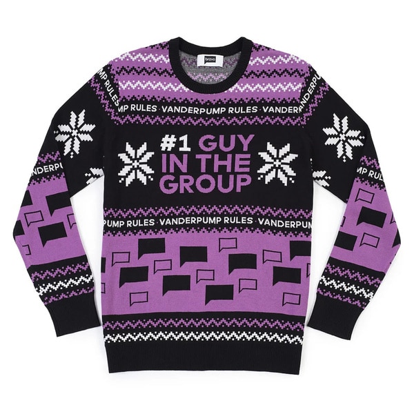 A sweater with "#1 guy in the group" quoted on it.