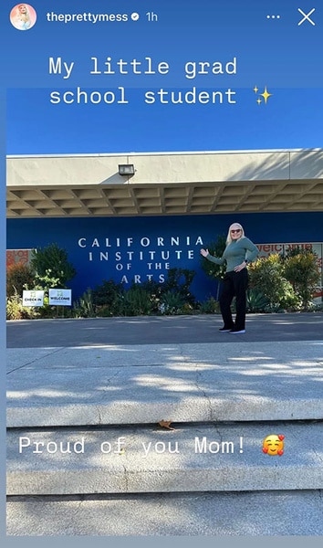 Renee Chahoy posing in front of the California Institute of the Arts.