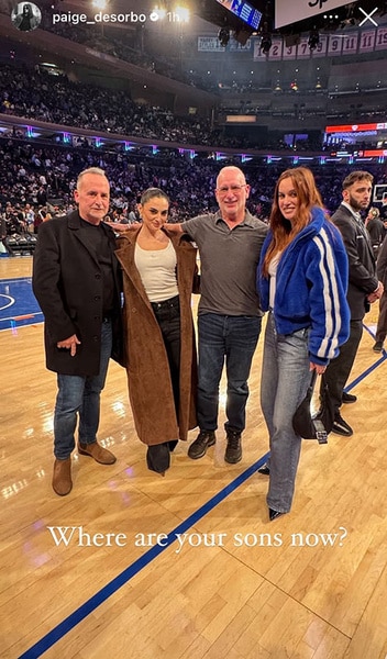 Paige DeSorbo, Hannah Berner, and their dads at a New York Knicks game.