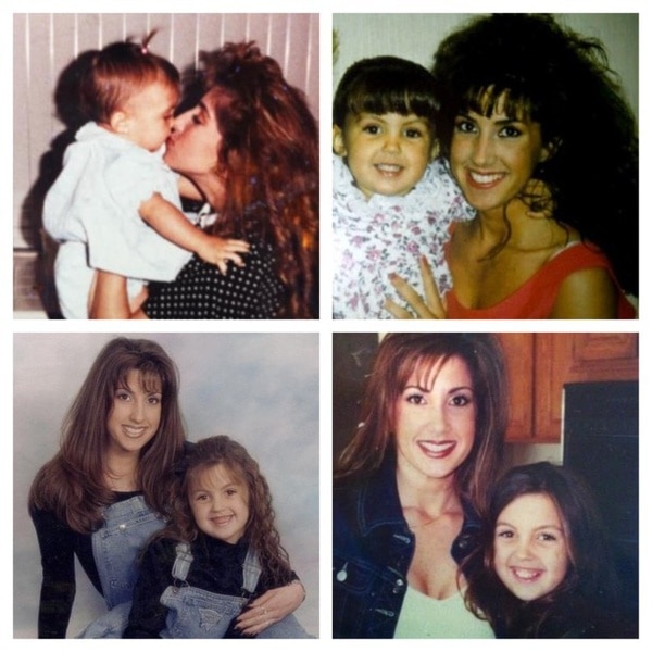 Four images of Jaqueline Laurita and her daughter Ashlee Holmes from baby to child