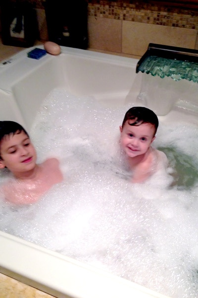 Jacqueline Laurita's sons CJ and Nicholas in a hot tub as children
