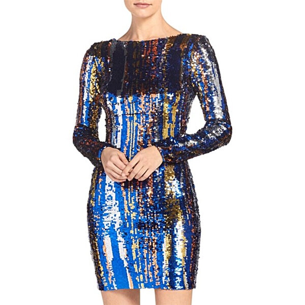 Lola light blue and gold sequin long sleeve bodycon dress dress the sales population