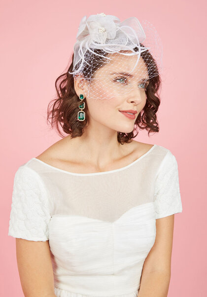 Natalia: Ivory Velvet Turban Headband with Veil