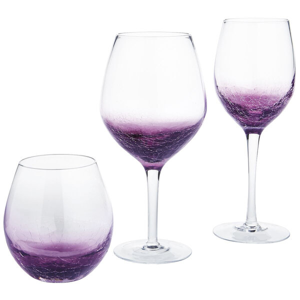 Pier 1 Purple Crackle Wine Glass / Crackle Wine Glasses / Pier 1 Purple 18  Oz Wine Glasses / Hand Blown Glasses / Purple Crackle Glasses 