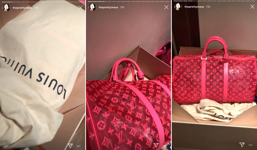 Erika Girardi Gets Neon Red, Pink Louis Vuitton Duffle Bag