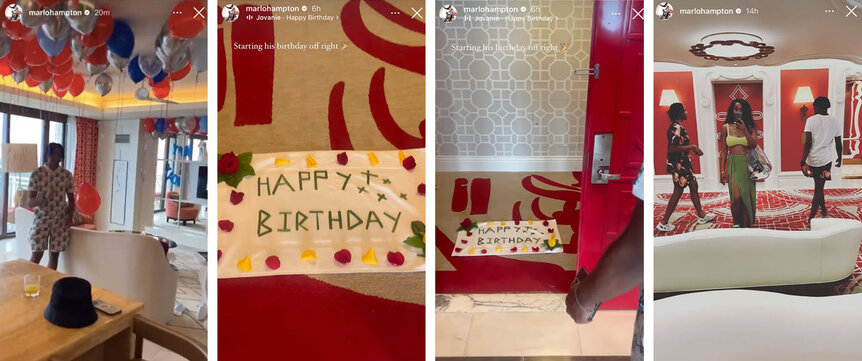 A series of instagram stories showing Marlo Hampton's nephew's birthday celebration.