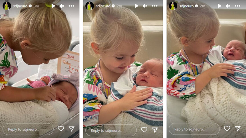 A series of images of Diana Jenkins’ daughters meeting for the first time.