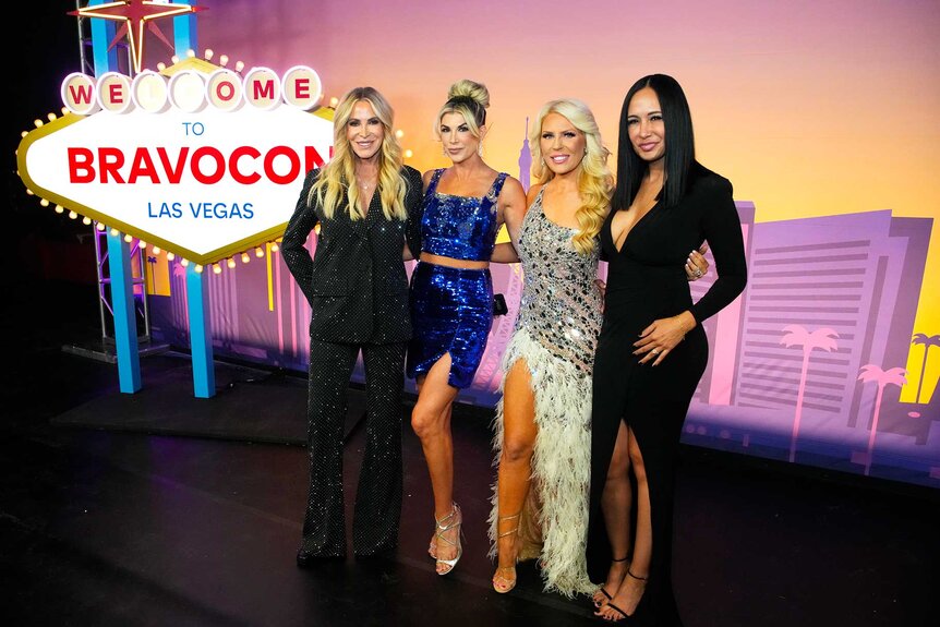 Lauri Peterson, Alexis Bellino, Gretchen Rossi, and Jo De La Rosa posing together at BravoCon 2023.