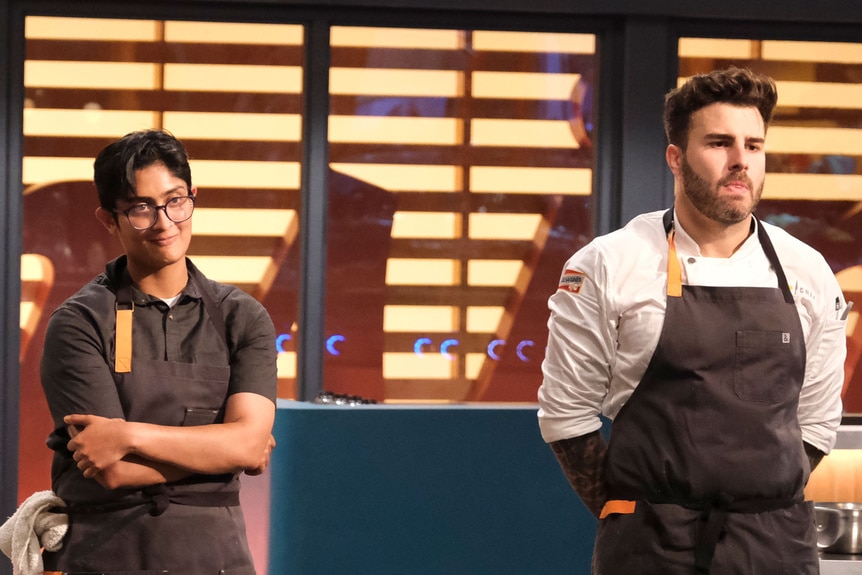 Rasika Venkatesa and Kevin Dandrea standing in the LCK kitchen ready to compete.