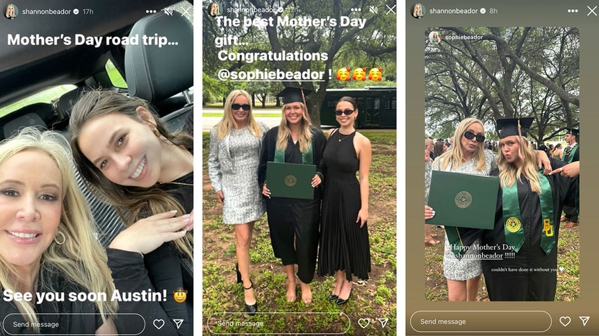 A series of Shannon Beador going to her daughters Sophie Beador's college graduation.