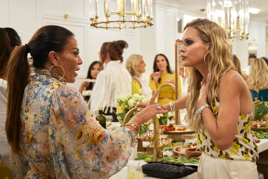 Dolores Catania and Jackie Goldschneider at a party having an argument