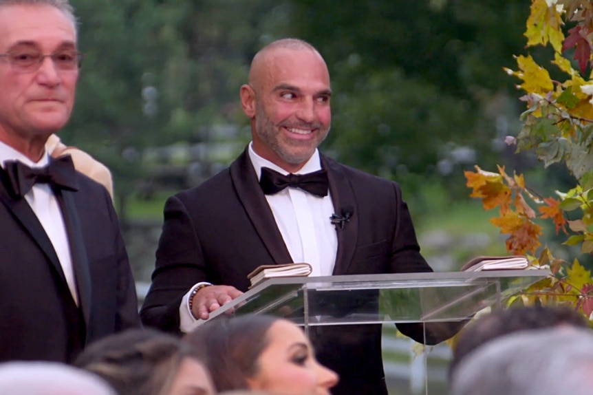 Joe Gorga officiates a wedding during The Real Housewives of New Jersey Season 14 Episode 9.
