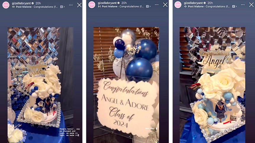 A Series of Angel and Adore Bryant's high school graduation cake and party decorations.