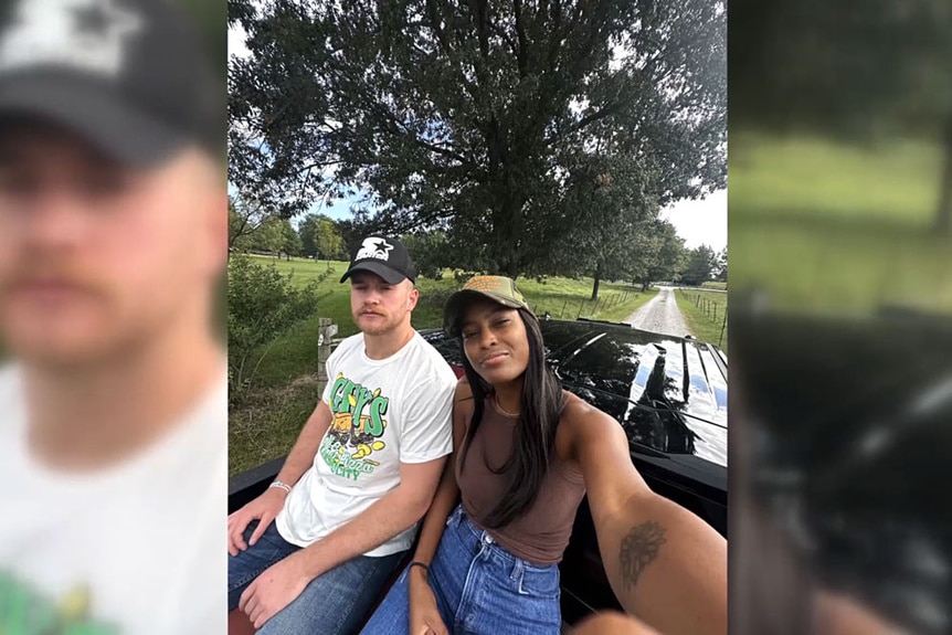 Ciara Miller and West Wilson outside together on his family farm.