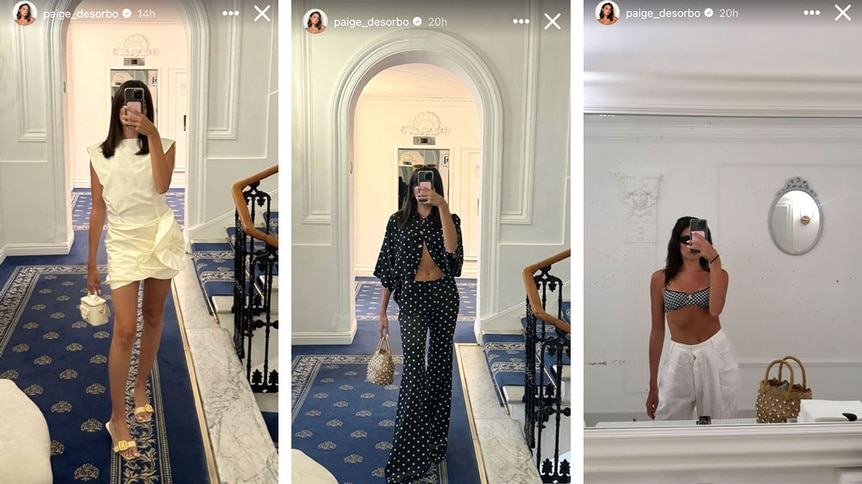 A series of Paige Desorbo showing off her outfits while on vacation in Italy.