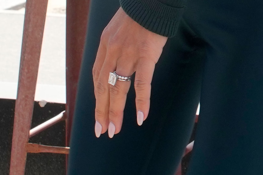 A detailed view of Katie Ginella's new engagement ring.