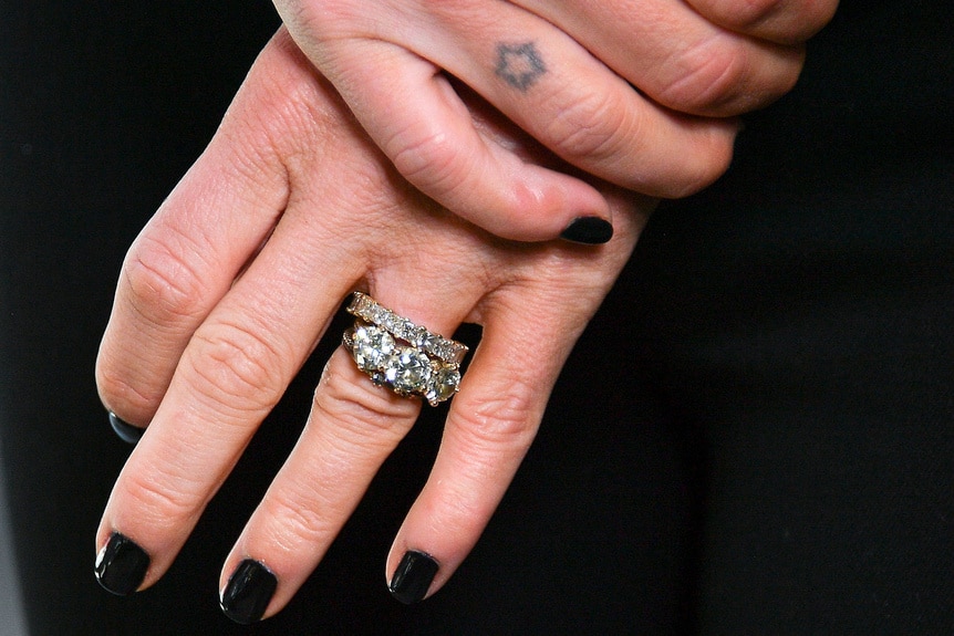 A close up view of Teddi Mellencamp's engagement ring.