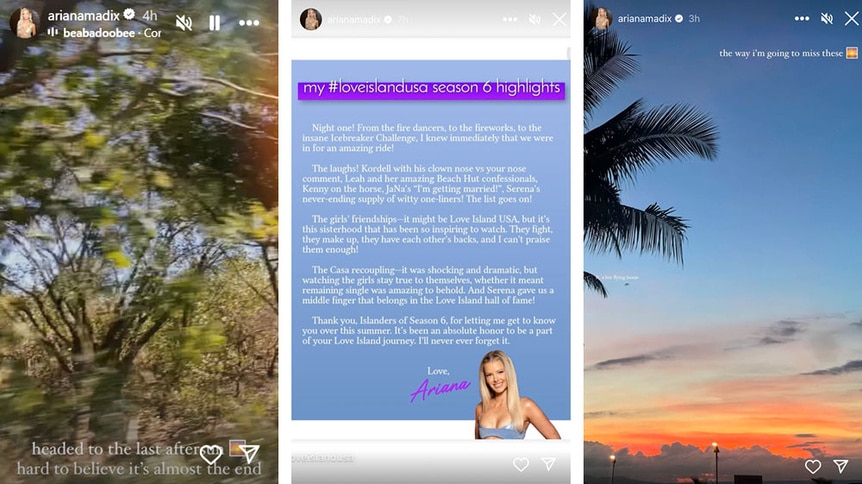 A series of Ariana Madix in Fiji showing her time on Love Island USA.