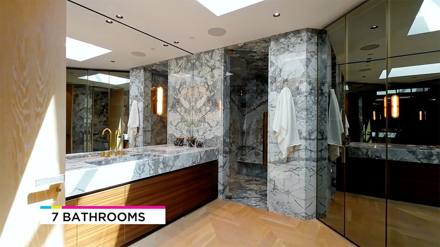 A marble bathroom in Josh Altman's listing.