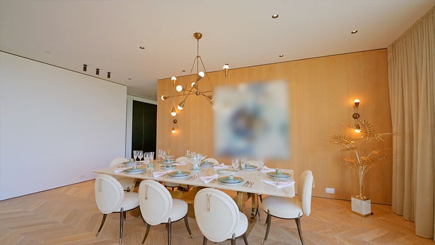 The dining room in a mansion.