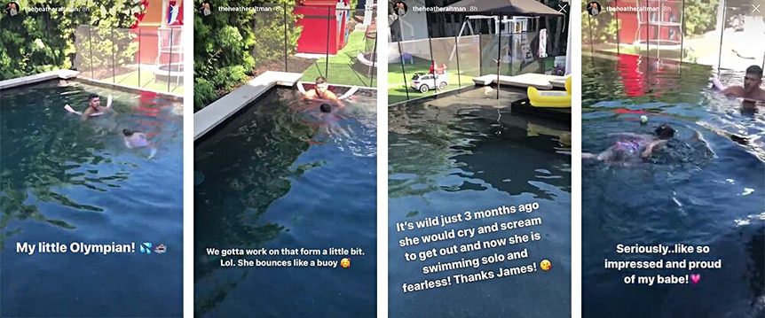 A series of Heather Altman and her family playing in their pool