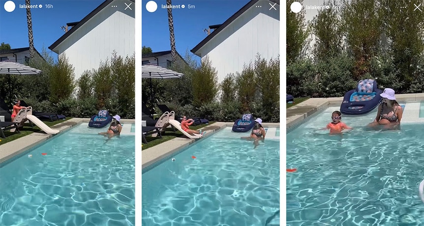 A split of Lala Kent and Ocean Emmett in a pool together.