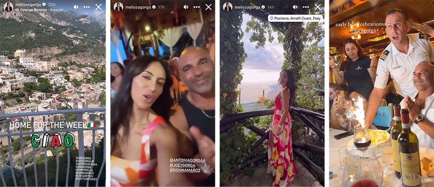 A split of Melissa Gorga and her family on vacation in Italy.