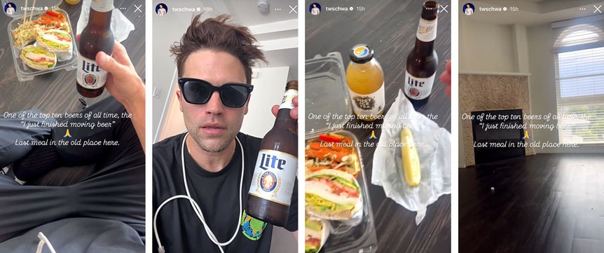 A series of Tom Schwartz eating at his old apartment before officially moving out.