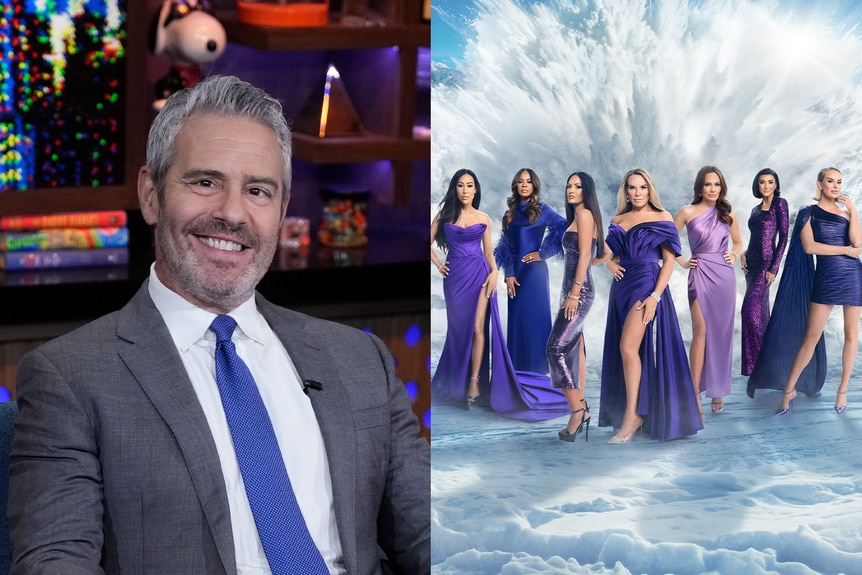 A split of the The Real Housewives of Salt Lake City cast and Andy Cohen.