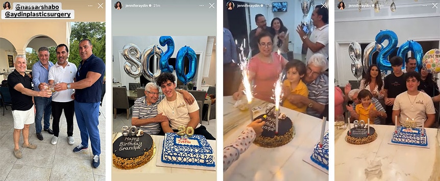 A split of Jennifer Aydin and her family celebrating birthdays together.