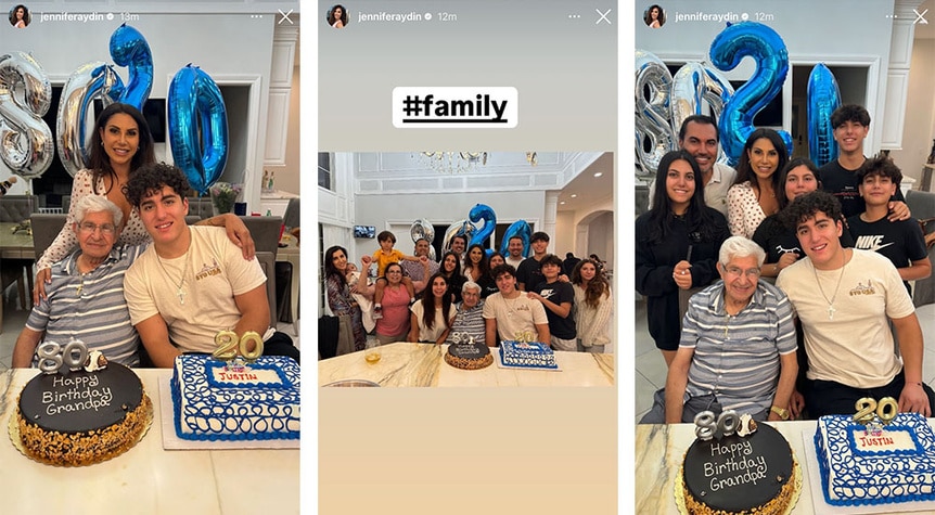 A split of Jennifer Aydin and her family celebrating birthdays together.