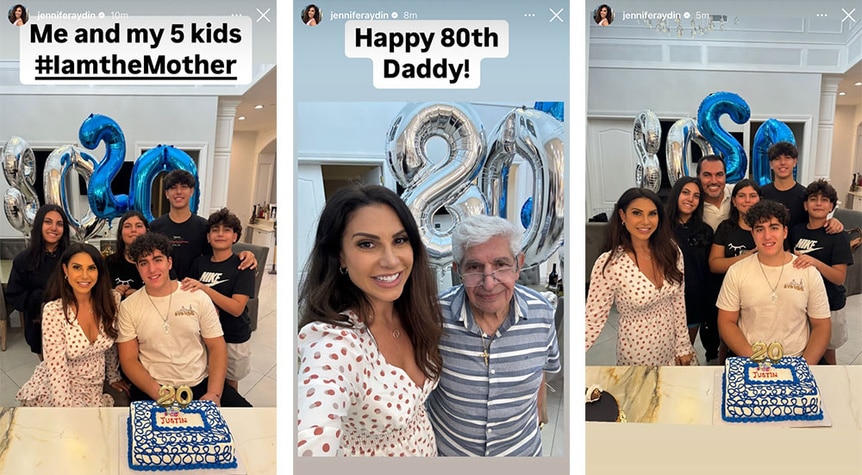 A split of Jennifer Aydin and her family celebrating birthdays together.