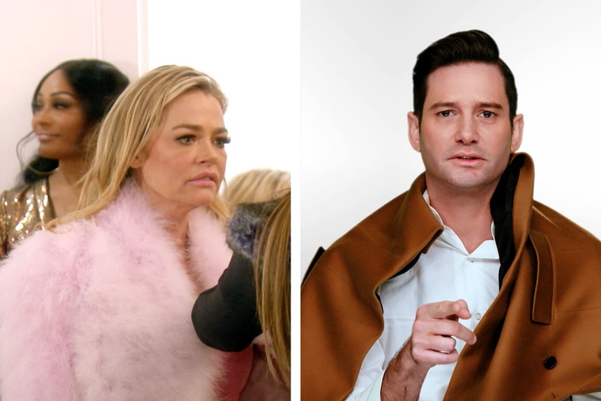 Split of Josh Flagg and Denise Richards wearing their jackets upside down