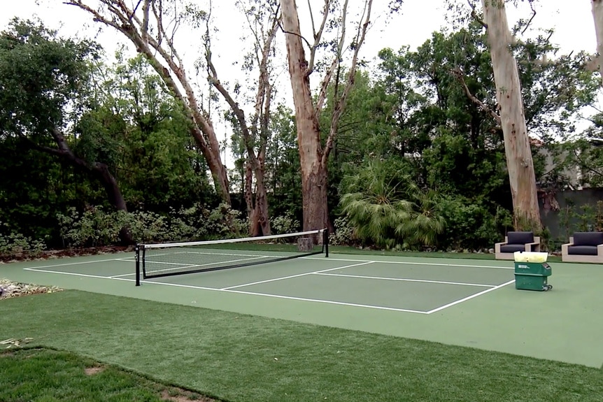 A general view of Kyle Richards Pickleball Court in her home backyard.