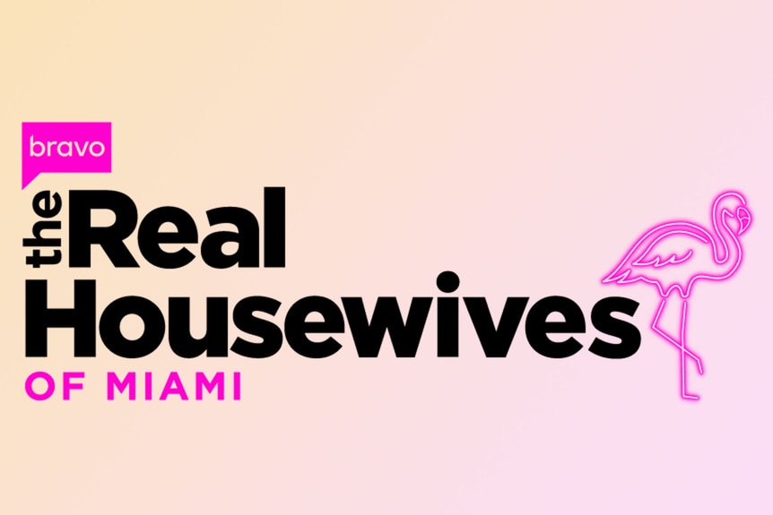 The Real Housewives of Miami Logo in front of a pastel yellow and pink background