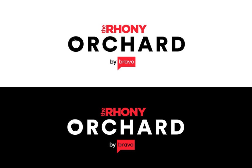 Copy that reads, RHONY The Orchard By Bravo over a black and white background