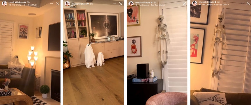 A series of Katie Maloney's apartment decorated for Halloween.