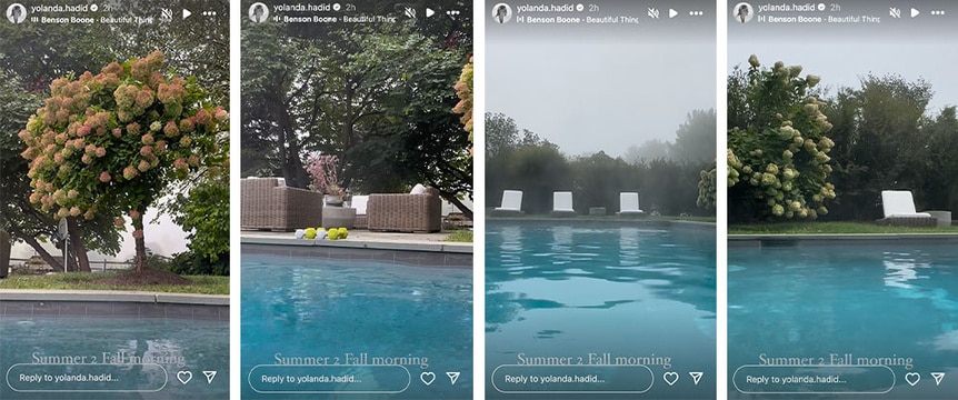 A split of the view from Yolanda Hadid's backyard.