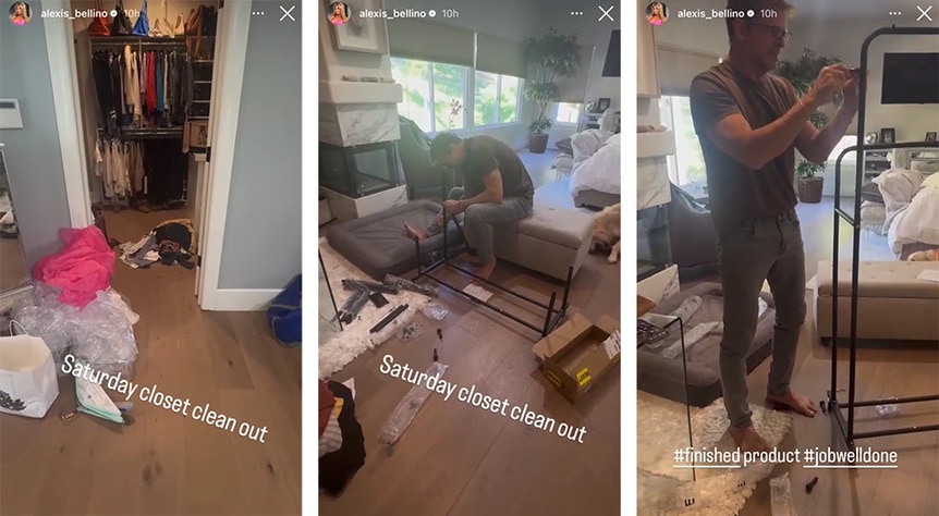 A split of John Janssen putting together furniture in Alexis Bellino's home.