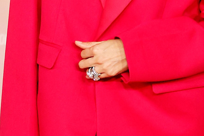 A detail shot of Bronwyn Newport's enagement Ring