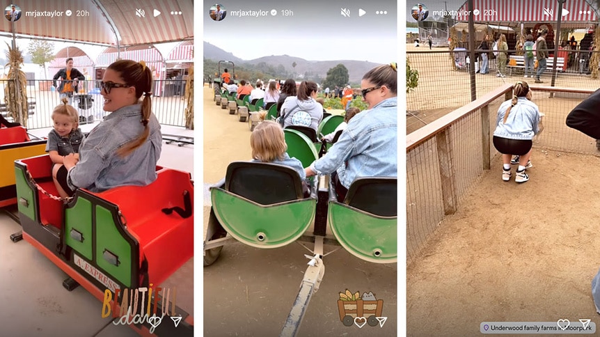 Jax Taylor, Brittany Cartwright, and their son Cruz Cauchi at Underwood Family Farms