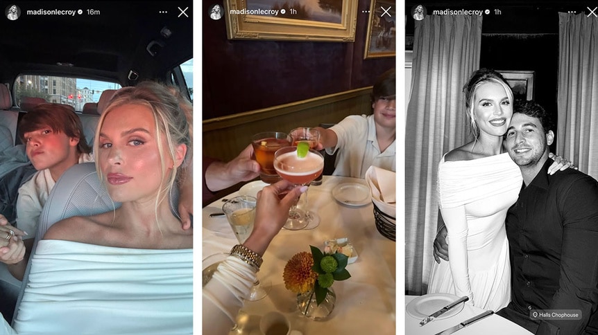 A series of Madison LeCroy's birthday celebration with her son, Hudson, and husband, Brett Randle.