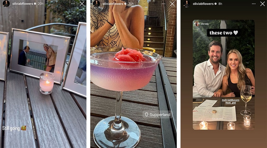 Olivia posts photos of her engagement celebration to Instagram Stories.