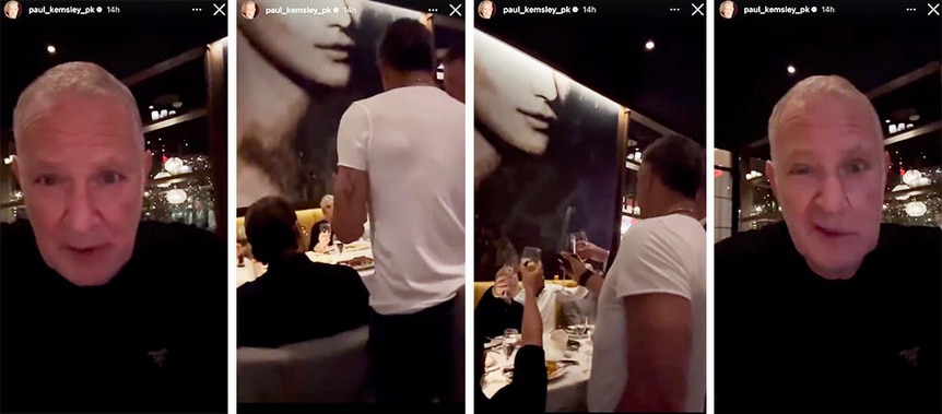 A split of PK Kemsley and Mauricio Umansky at a restaurant together.