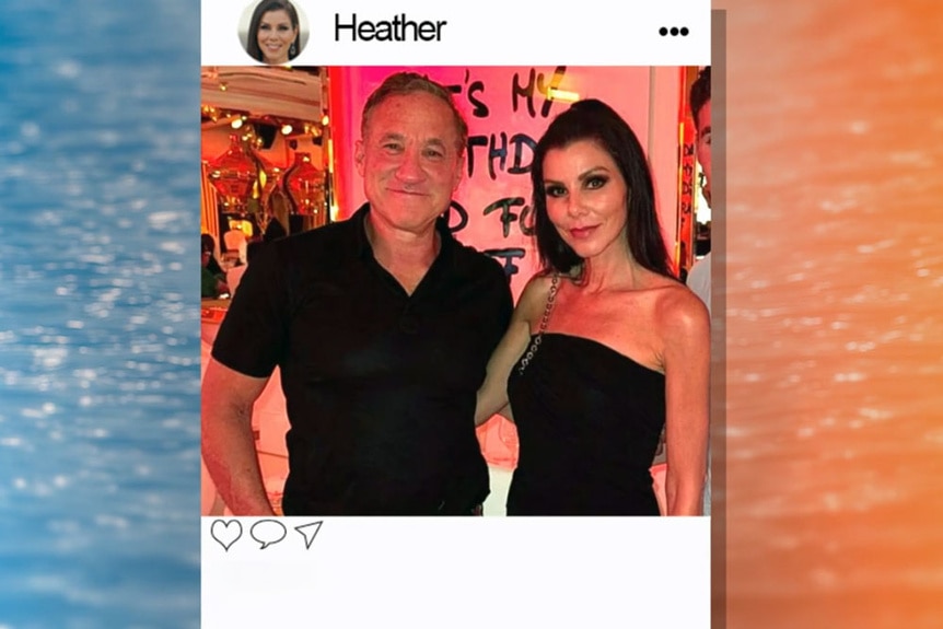 Heather Dubrow wearing a black strapless dress and Terry Dubrow wearing a black polo