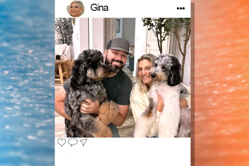 Travis Mullen and Gina Kirschenheiter together with their dogs