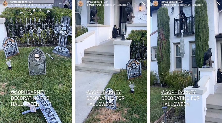 A split of Tamra Judge and Sophia Barney's Halloween decor.