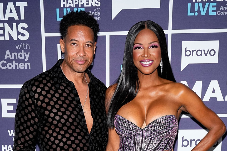 Stacey Rusch with her boyfriend Thomas Anthony Jones on the WWHL step and repeat